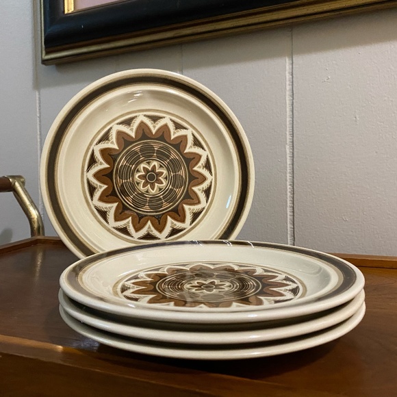Omegastone Aztec Dessert Plates 70s Mandala Set of 4 - Picture 1 of 2